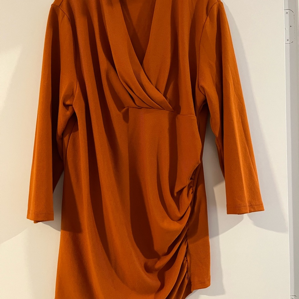 Elegant Burnt Orange Draped Tunic - perfect for the holidays!